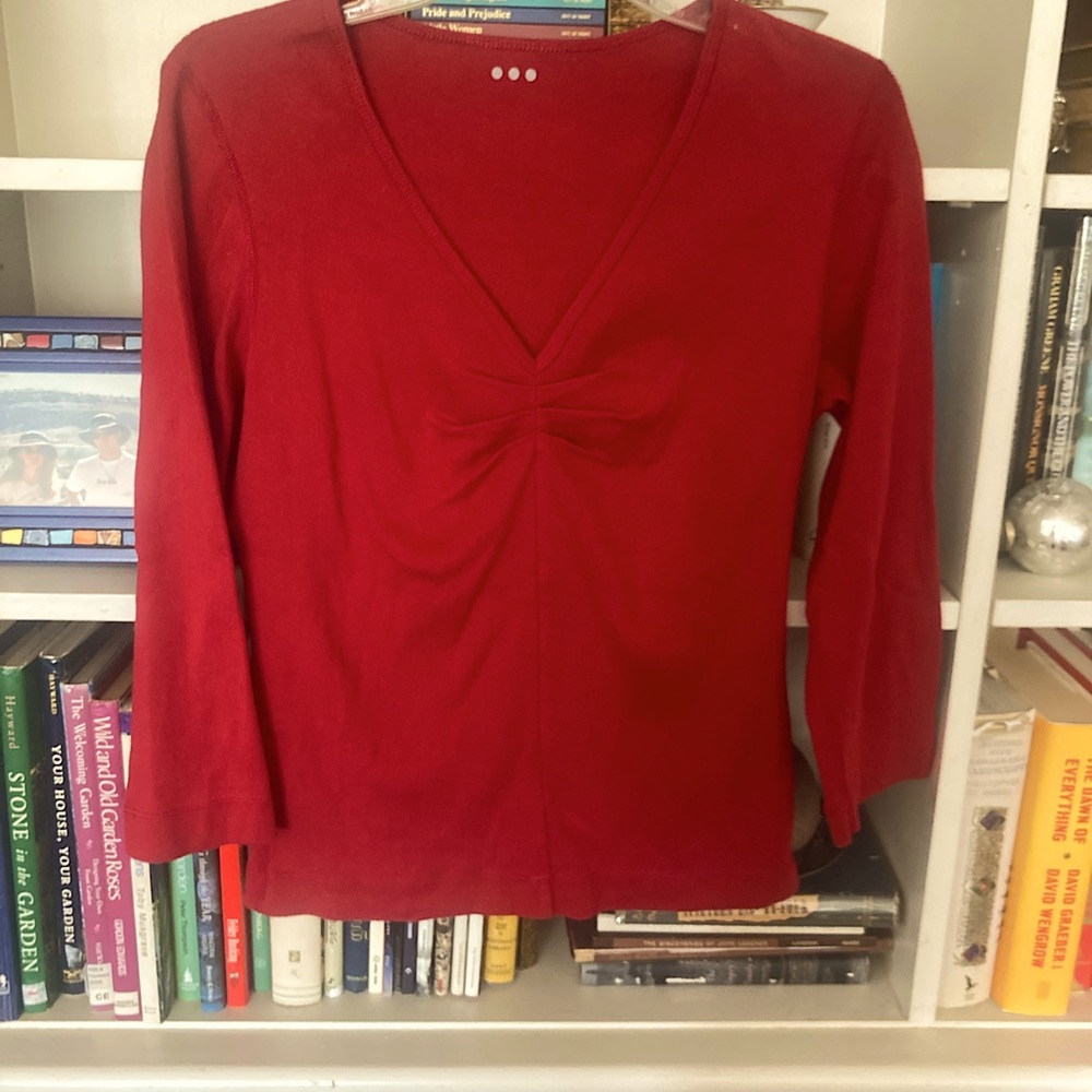 Three dots red 3/4 sleeve v neck cotton shirt sized  XL but fits Medium